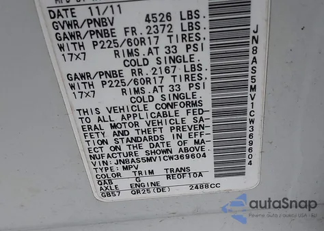 2012 Nissan Rogue Sv из США, поврежденный, VIN JN8AS5MV1CW369604